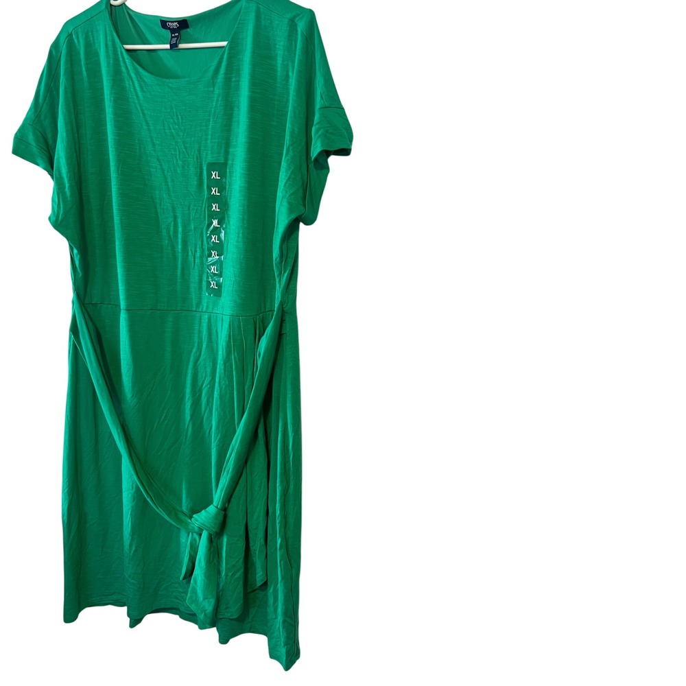 Chaps Green Short Sleeve Tie Waist Slub Knit Dress XL